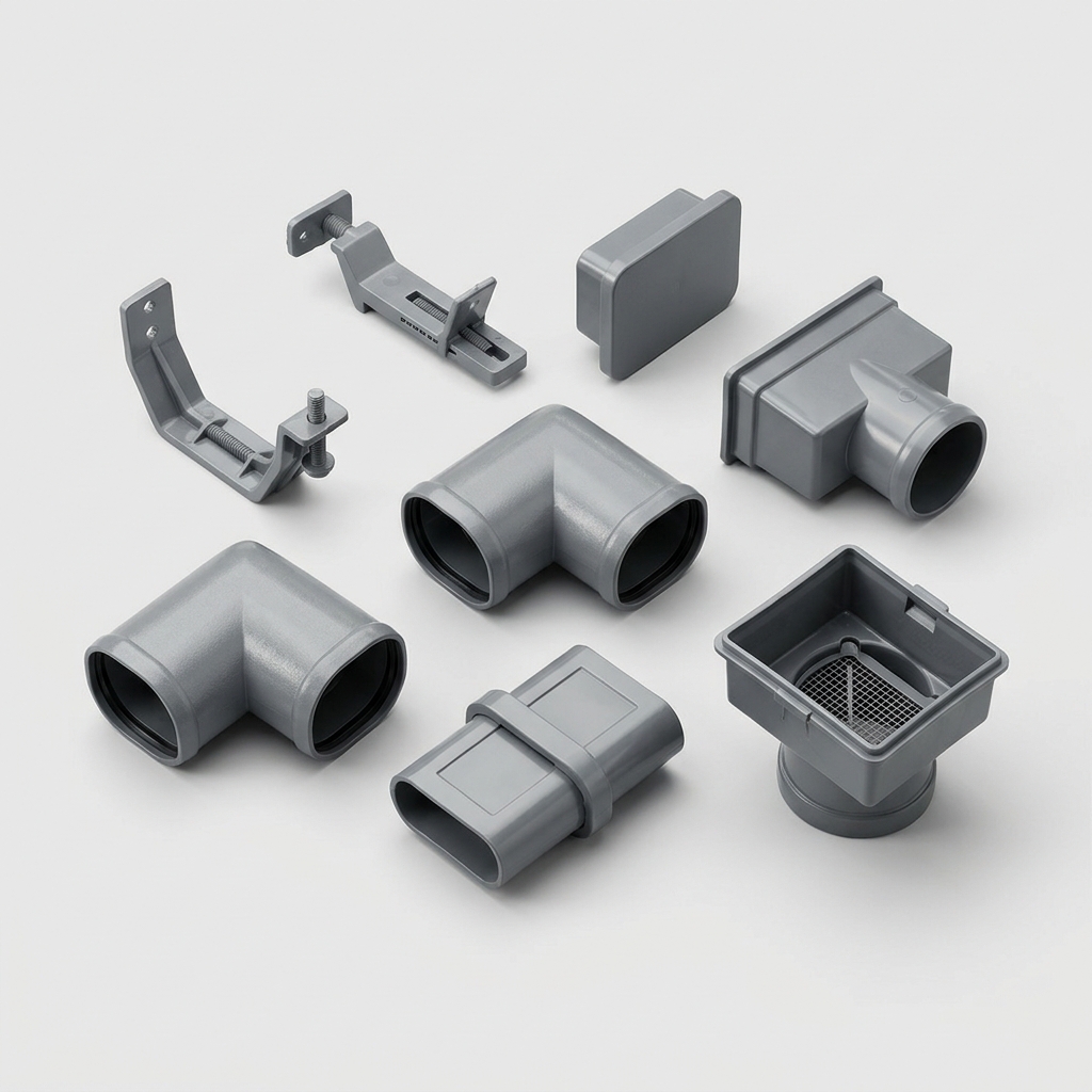 uPVC Rain Gutter Fittings Set (Brackets, End Stoppers, Outlets, Mitre Joints)